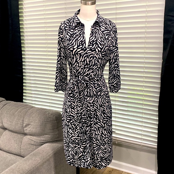 Merona Dresses & Skirts - ▪️MERONA Black & White Geometric Animal Print 3/4 Sleeve Dress with Belt MEDIUM
